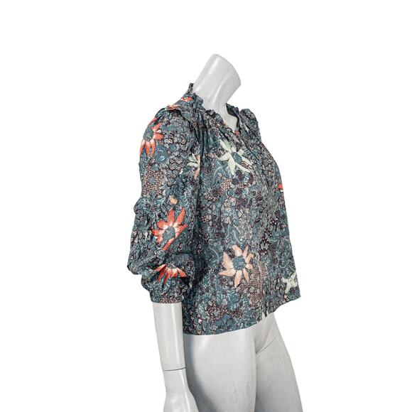 Ulla Johnson Manet Blouse in Azul Floral BOHO Ruffle trime size 0 - Picture 4 of 11